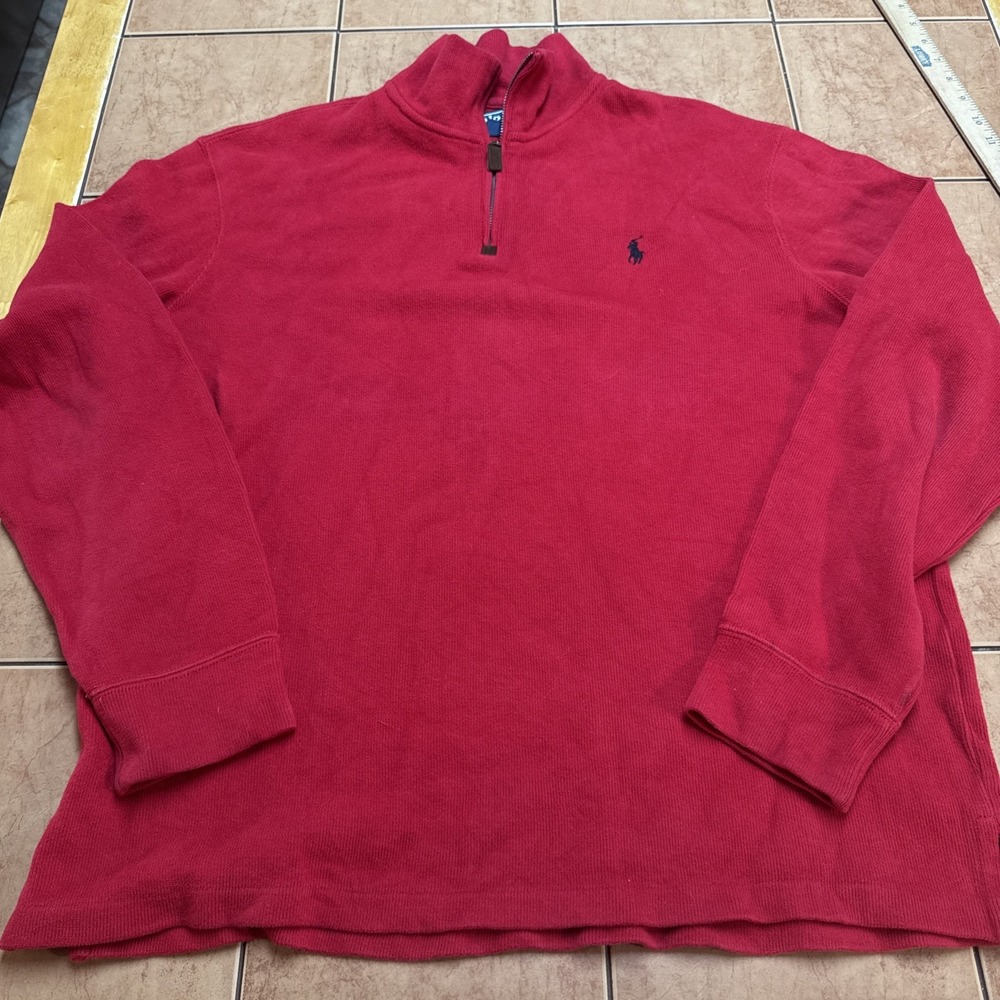 Polo By Ralph Lauren Sweater Mens Large Red 1/4 Zip Mock Neck Pullover Pony Logo